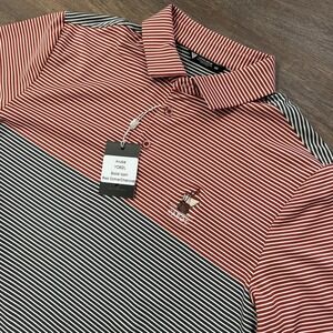 NWT Levelwear Golf Polo Red‎ Gray Striped Cabot Golf Club Men's Sz M Cape Breton